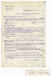 Scarce Marie Curie Signed Document From Her Institut du Radium Laboratory -- Curie Signs Off on an Experiment in Her Lab